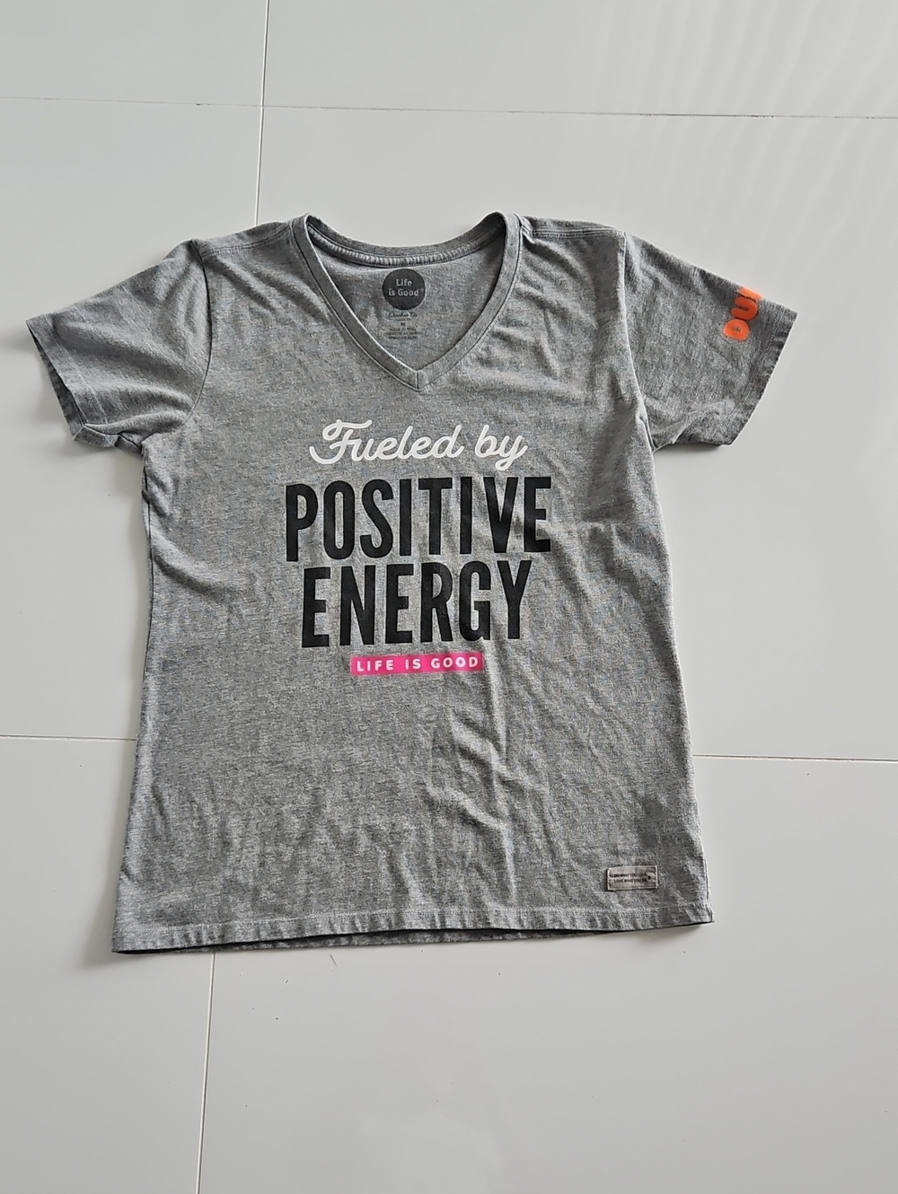 Dunkin' Donuts Life is Good Women's Gray V-Neck Tee - Positive Energy Print